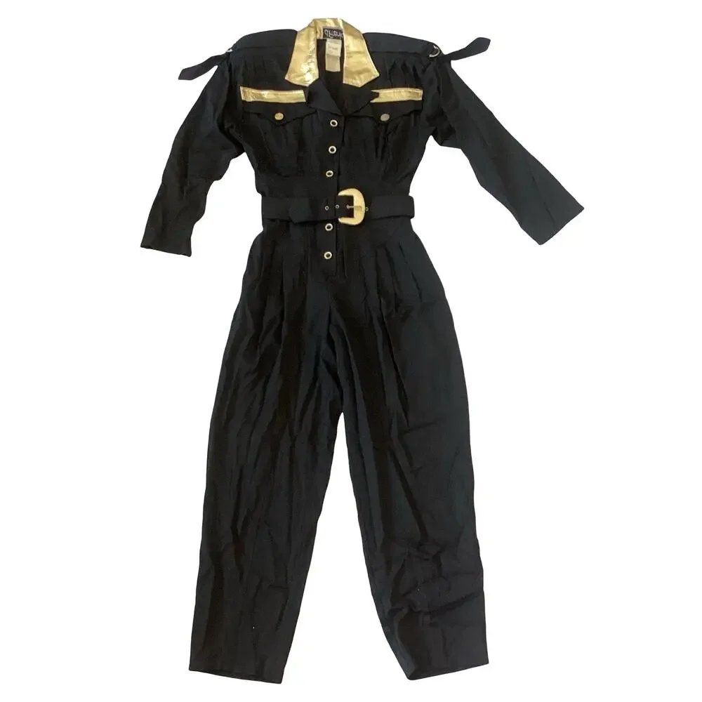 Vintage 80s Black and Gold Jumpsuit - Picture 3 of 9